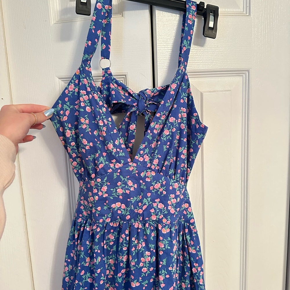 Floral Blue Dress with Pink Flowers
